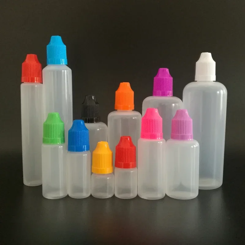 5pcs 3/5/10/15/20/30/50/60/100/120ml Plastic eliquid Vape Juice Dropper Bottles Soft PE with Childproof Cap with 1 Funnel