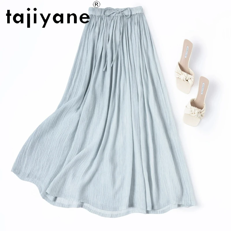 

TAJIYANE Women Silk Skirt 100% Mulberry Silk Blue Long Skirts Elastic Waist Summer Full Skirt Woman Clothes 2026 Юбка Женская