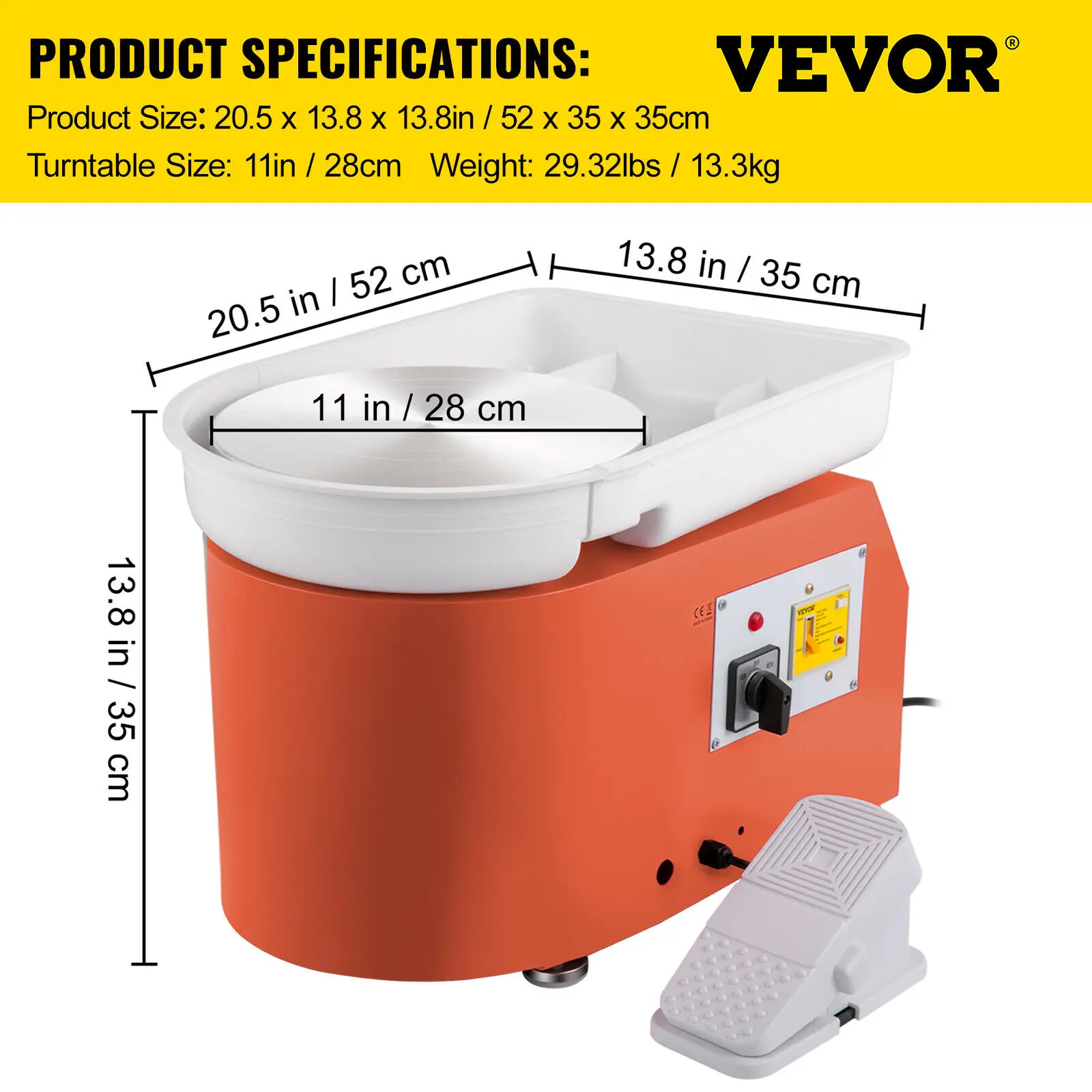 SucceBuy Elektrische Aardewerk Wiel Machine 28cm 350W Handmatig Handvat Voetpedaal voor School Keramische Klei Werken Vormen DIY Art Craft
