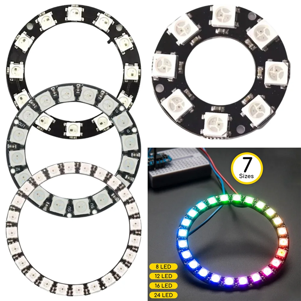 カラフルなrgb LEDリングリング,5V,arduino用の個別のアドレス指定可能なリング,ws2812,ドライバー,照明アクセサリー