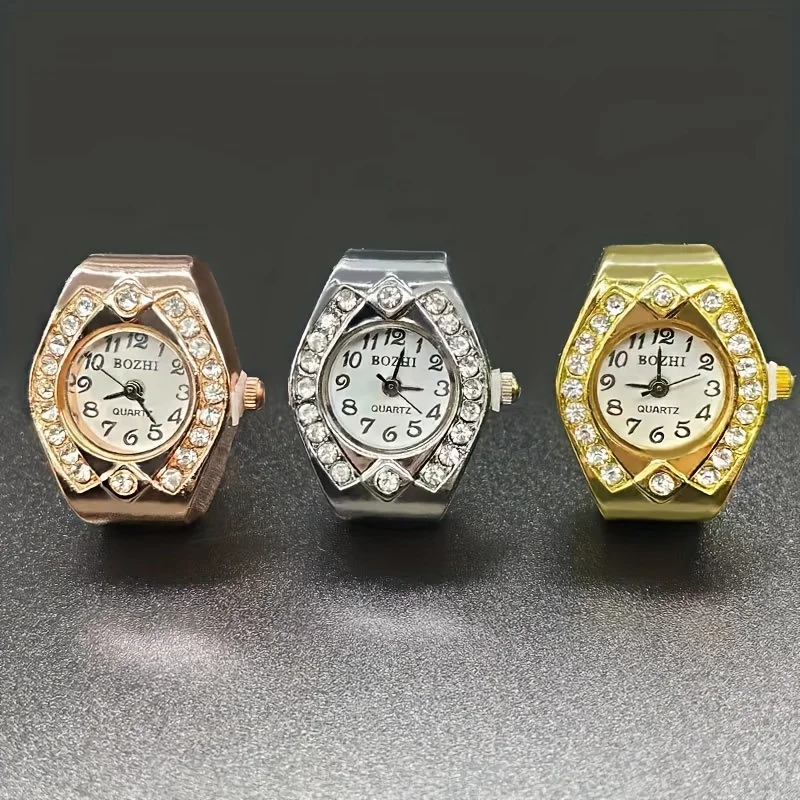 Mini Ring Watch Quartz Finger Watch Men's and Women's Ring Watch Three Eyes Diamond Finger Watch Fashion Trend