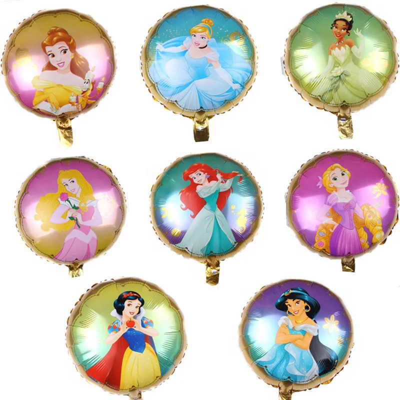 Disney Princess Balloons 18 inch Round Ariel Cinderella Belle Tiana Rapunzel Princess Foil Balloon Kid Birthday Party Decoration