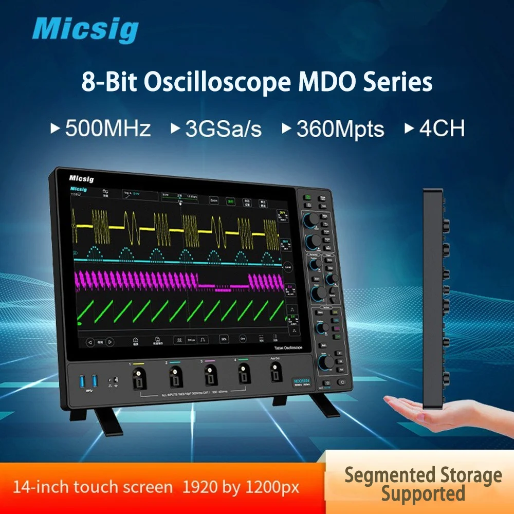 Micsig Digitale Oscilloscoop MDO2504/3504/5004 MDO Serie 250 MHz/350 MHz/500 MHz 4 Kanalen 3GSa/s Bemonsteringssnelheid 8-bit Tablet