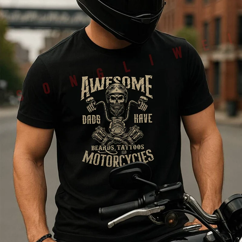 

Awesome Dads Motorcycles Moto Summer Cotton T-shirt Short Sleeved Casual Fashion Basic TShirt