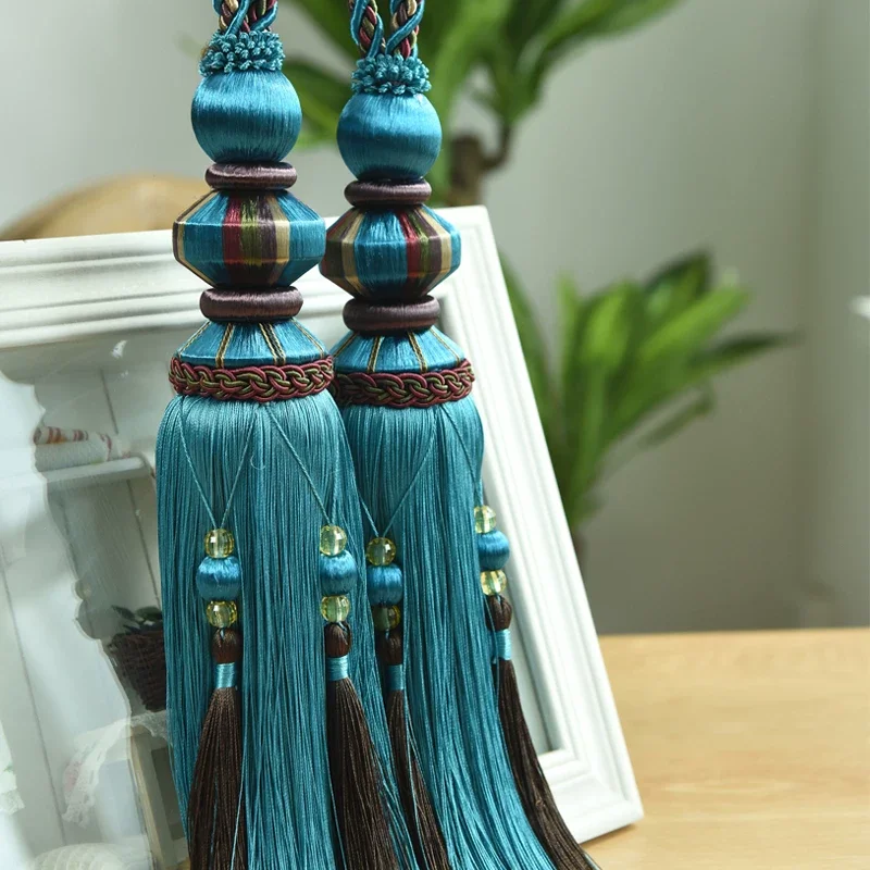 2Pc Luxury Curtain Tieback with Long Tassel Woven Rope Curtain Holdback for Living Room Bedroom Home Decor