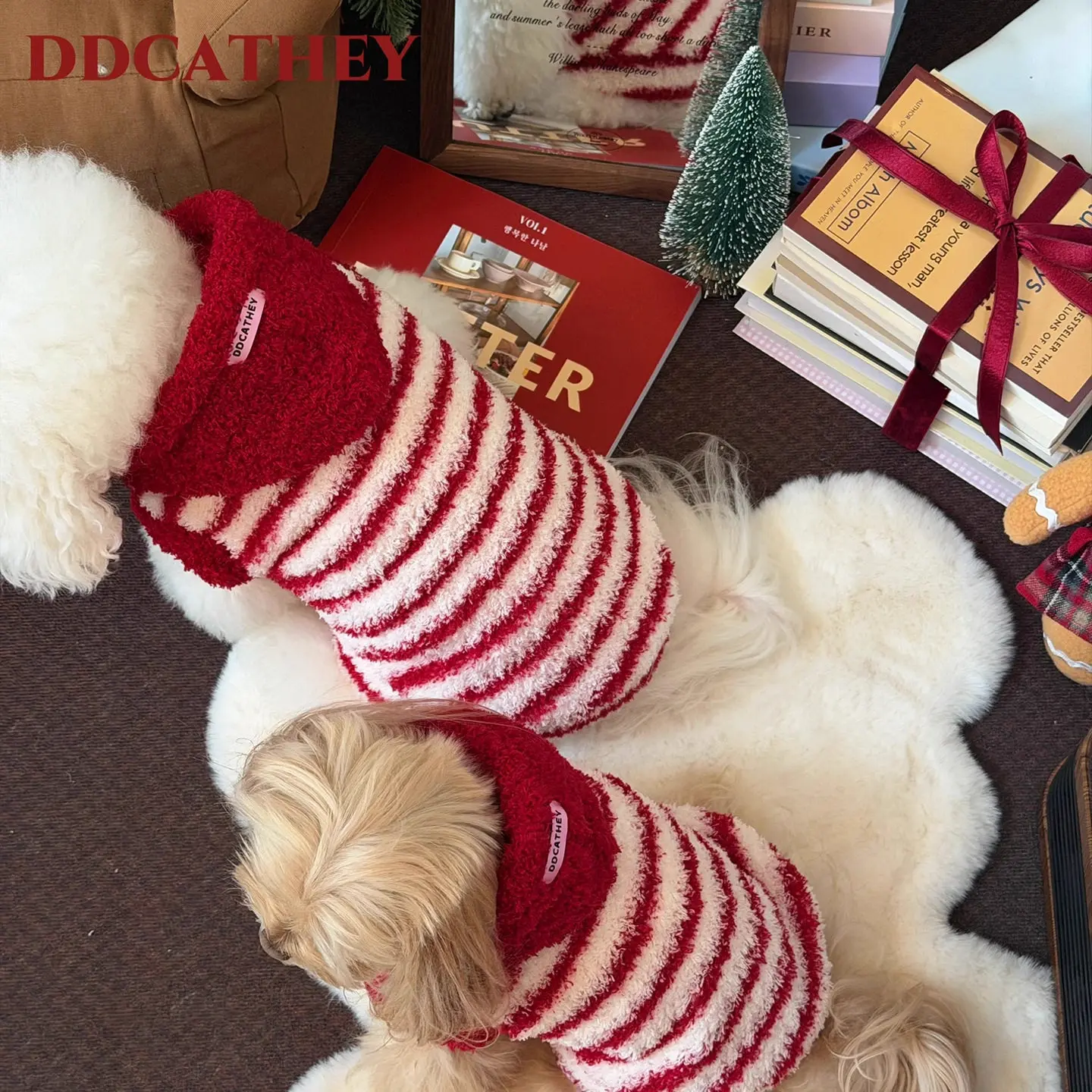 Fashion Red Stripe Pet Dog Clothes Simple Warm With Hat Hoodies For Small Medium Dog Chihuahua Puppy Ovrealls Outerdoor Hoodie - view 5