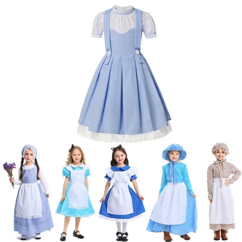 Alice fantasia cosplay empregada vestido para crianças, roupa da menina, estilo pastoral, traje de avó materna