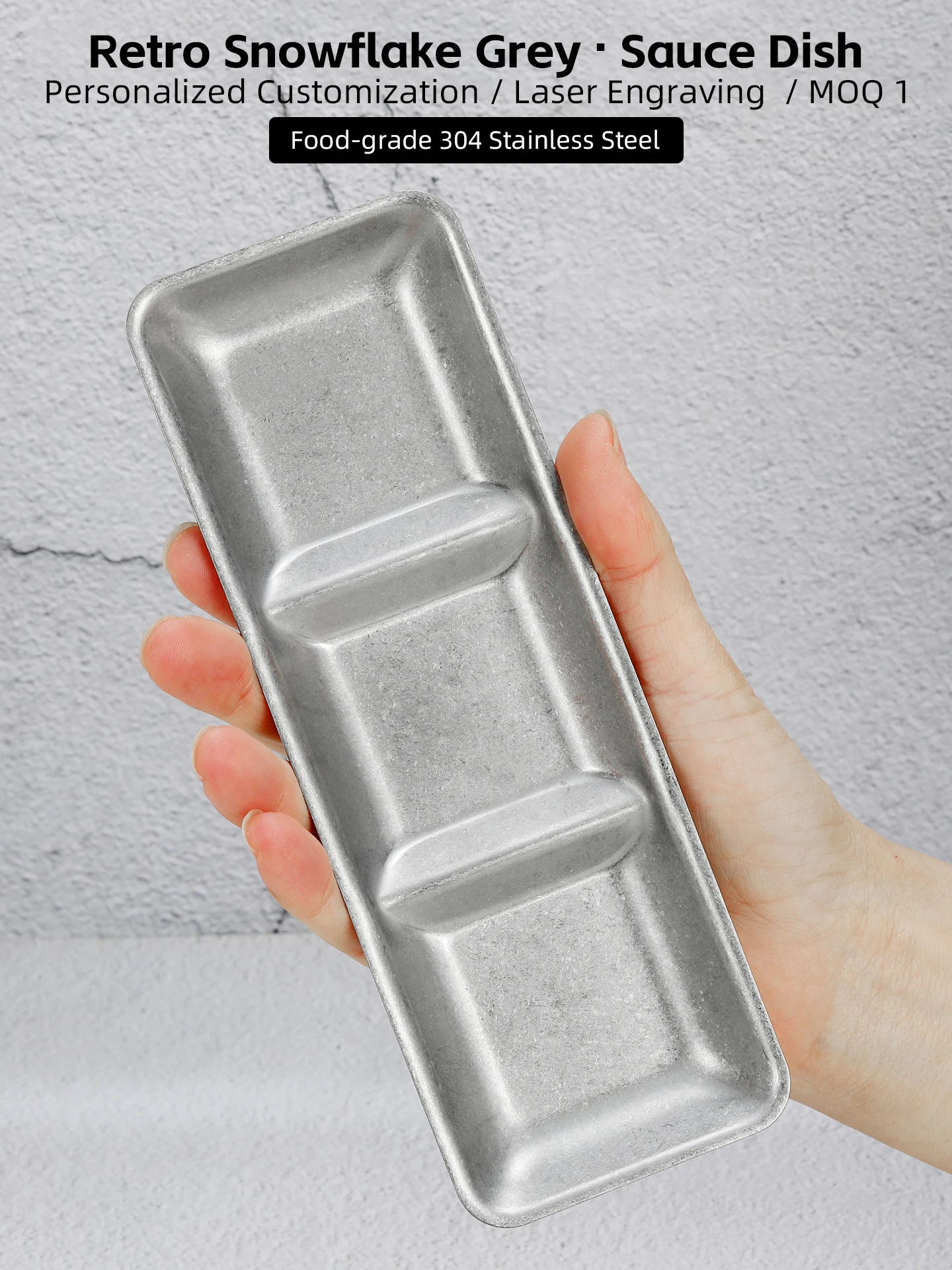 304 Edelstahl Fleischsaucen-Schale mit individuellem LOGO, Gewürzplatte, Gewürzschale, Pfefferplatte, 3-fach unterteilt, koreanischer BBQ-Stil – Detail 1