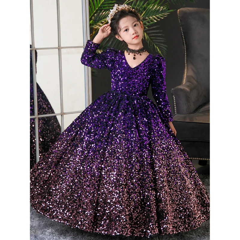 2024 Luxurious Party Dress for Kids Girl Children Fancy Christmas Dresses for Girls Kids Sequins Ball Gown Teens Gala Costume