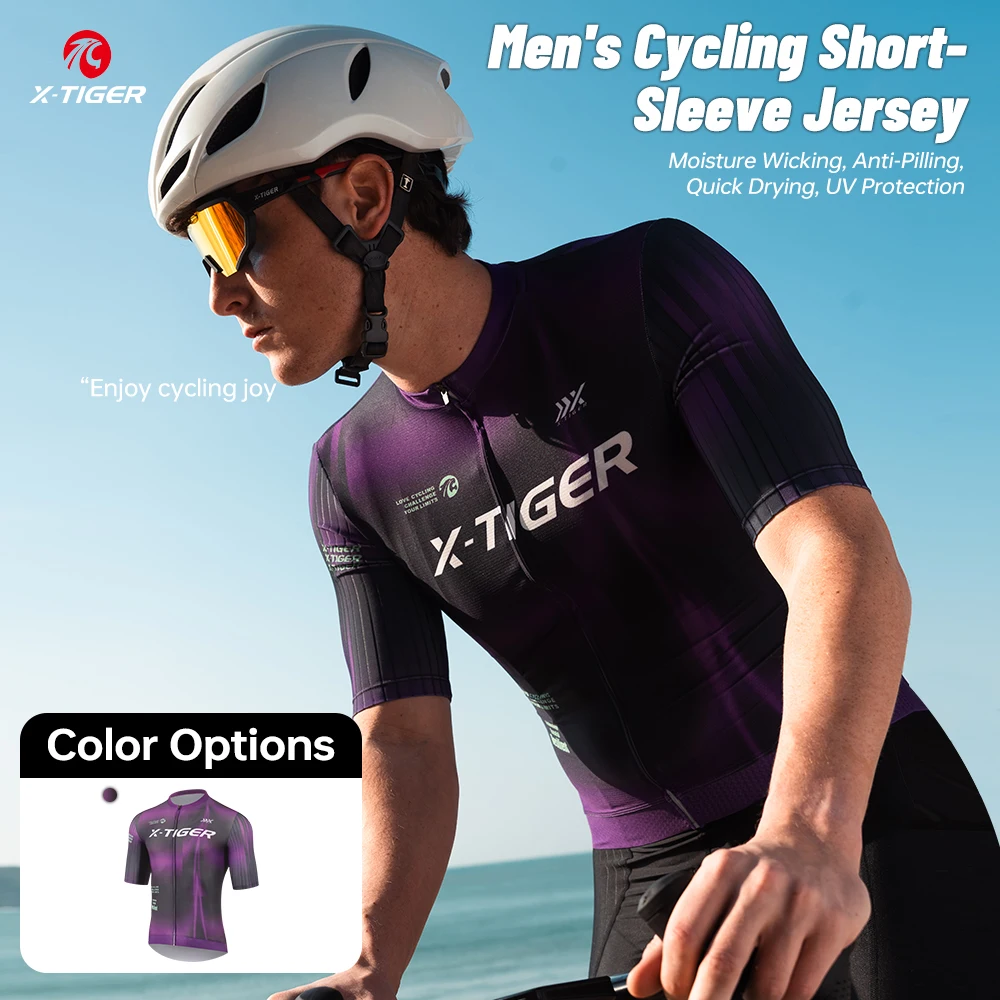 

X-TIGER Short Sleeve Cycling Maillot Purple Men's Racing Cycling Jersey Sun Srotection Quick-drying MTB Road Biking Sweatshirt