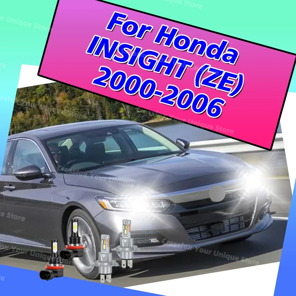 2/4x LED Headlight Bulbs 6000K Fog Lampada For Honda INSIGHT (ZE) 2000 2001 2002 2003 2004 2005 2006 Car Front Head Lamp 30000LM