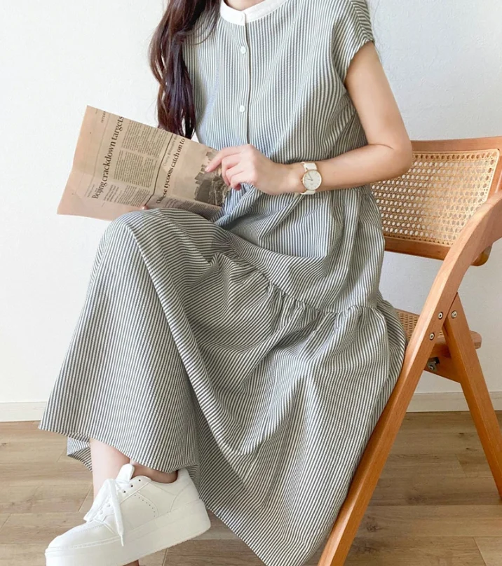 Zoete Japanse Sle ronde Ne gestreepte Svel Dr A-lijn midi rok enkele knoopsluiting zomer Faion dames Dr