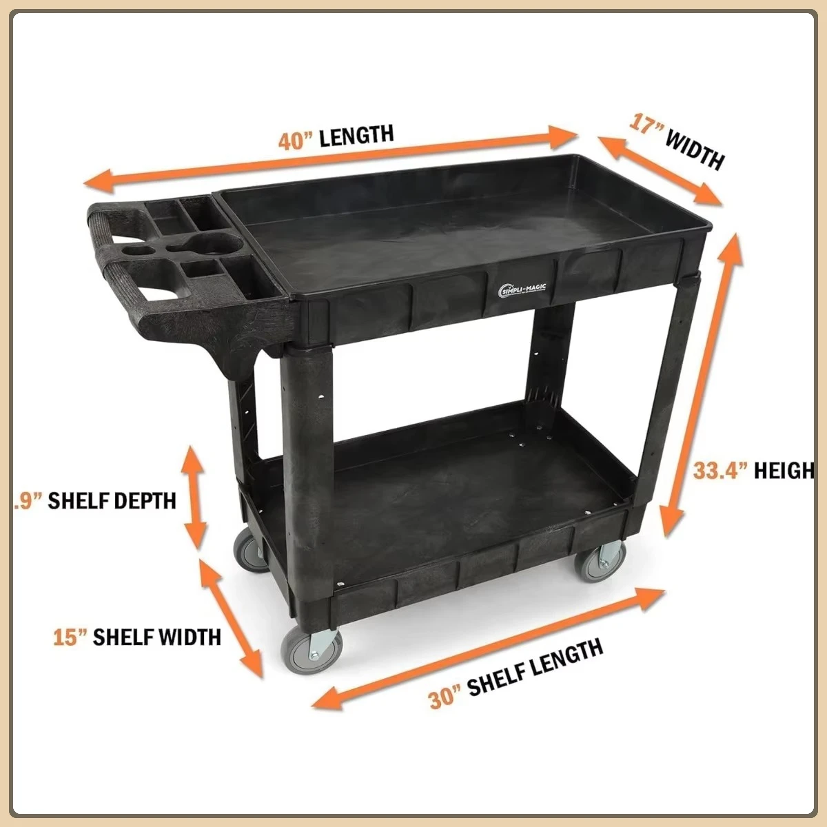 Heavy-Duty Rolling Tool Cart, 700LBS Capacity with Deep Shelves & Ergonomic Handle for Garage, Warehouse.