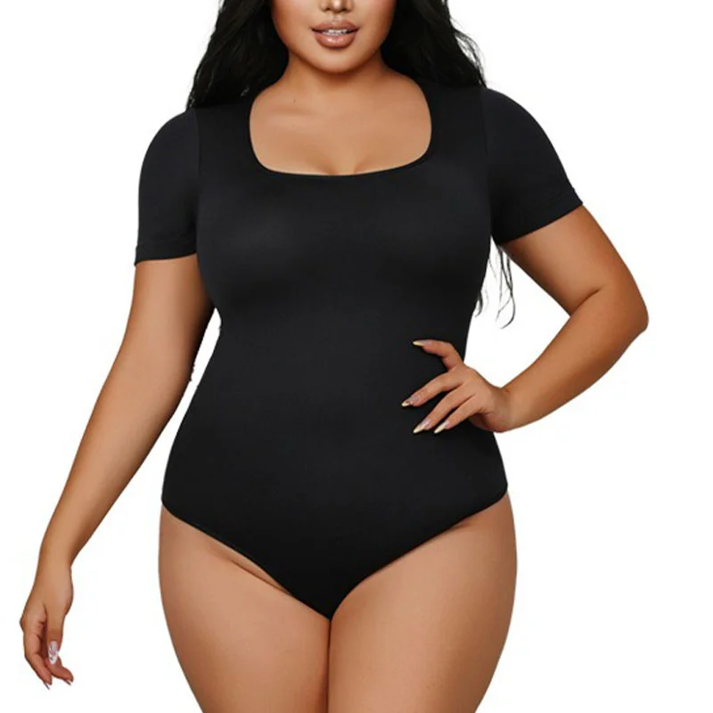 

GUUDIA плюс размер 4XL, формирователь с короткими рукавами, боди с квадратным вырезом, корректирующее белье, боди с контролем живота, формирователь тела, боди с круглым вырезом