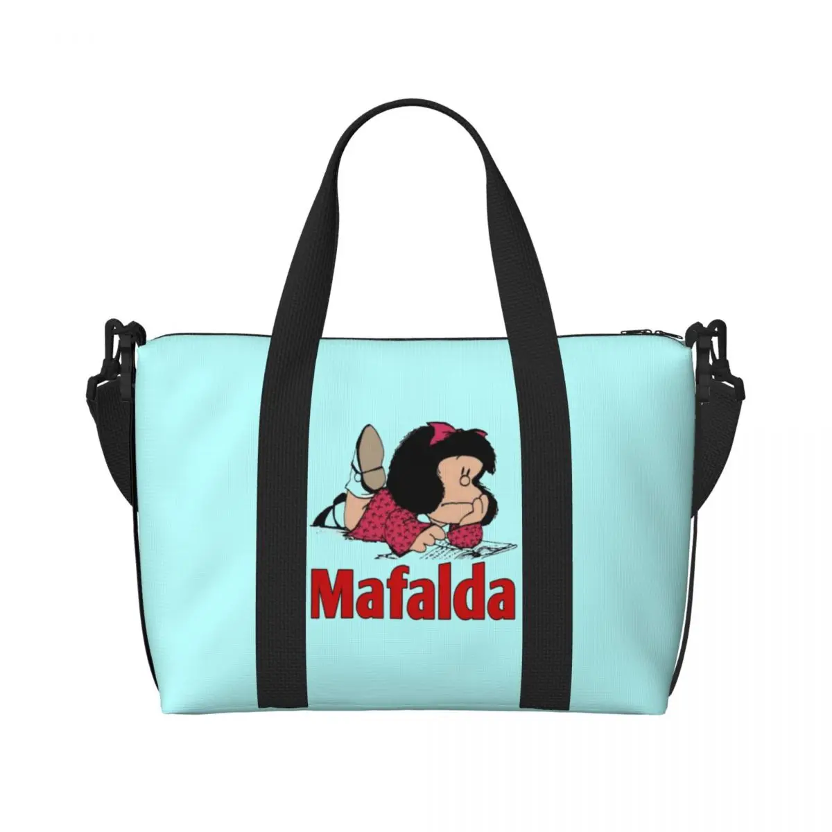 Custom Mafalda Tote Bag Women Large Capacity Cartoon Gym Beach Shoulder Travel Bag