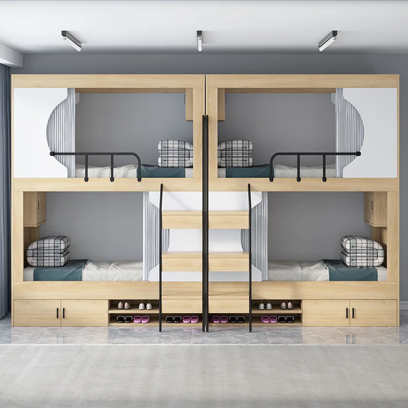 Bed Student Dormitory Solid Wood Double Layer Bunk Bed Staff Dormitory Small Apartment Modern Upper and Lower Bunk