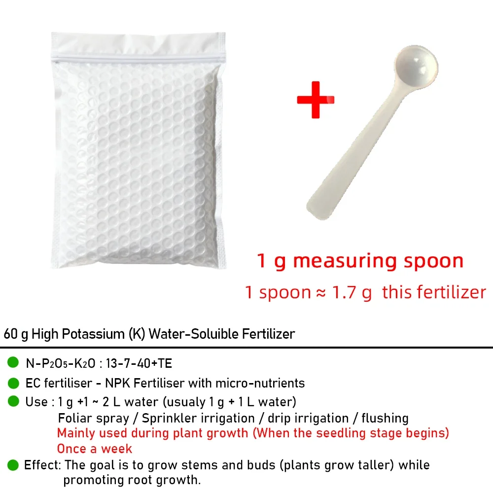 Professional Flower Water-Soluble Fertilizers, Plant Food NPK for Garden Bonsai, Grow Strong Buds and Stems, High Potatoes, 60g