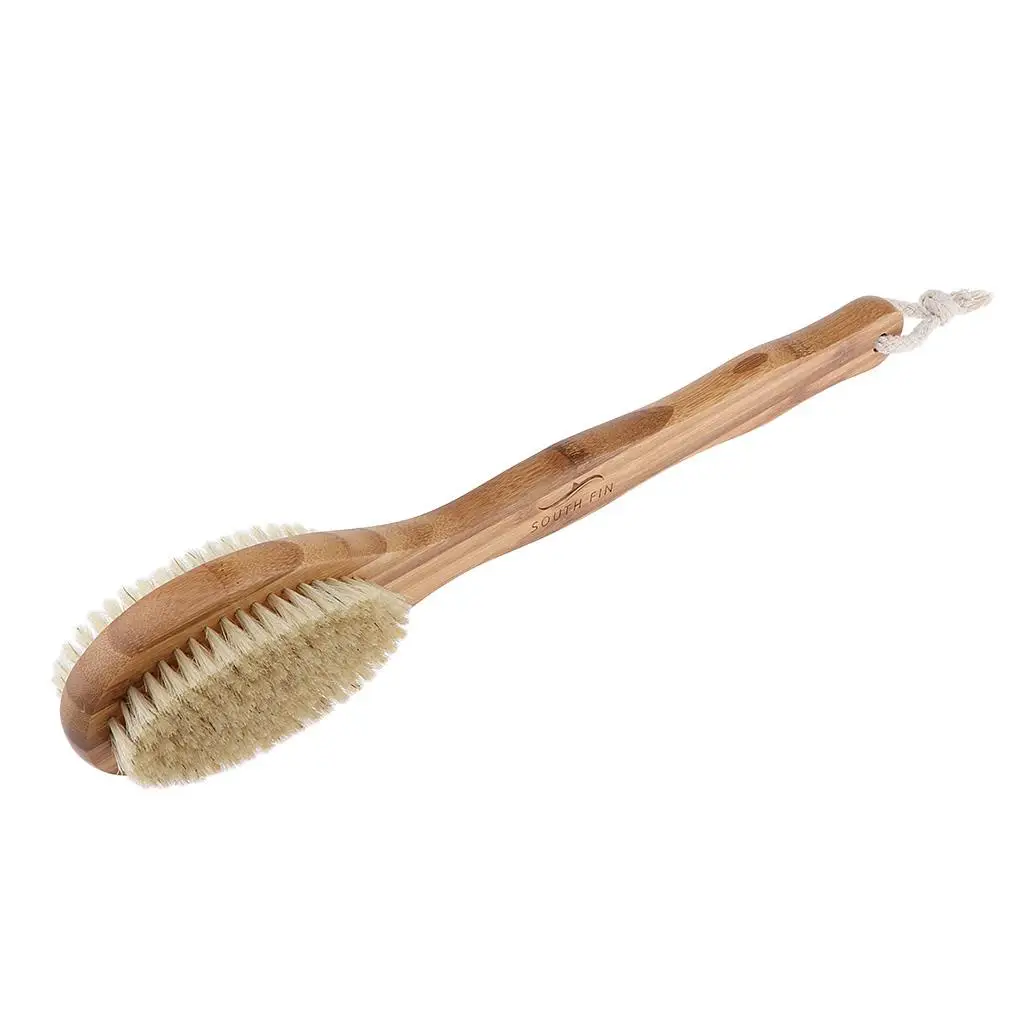 2 In 1 Sides Elliptical Brush Natural Bristles Scrubber Long Handle SPA