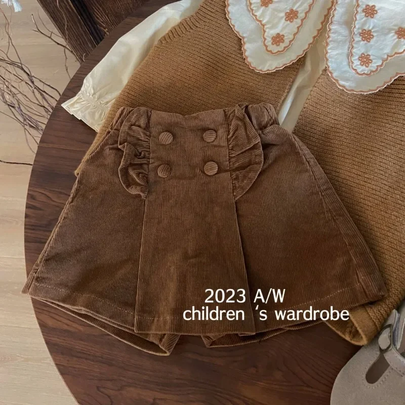 Spring and Autumn Kids Clothes Baby Girls Knit Vest Shirt Shorts Toddler Cute French Embroidered Shirt 2-8y