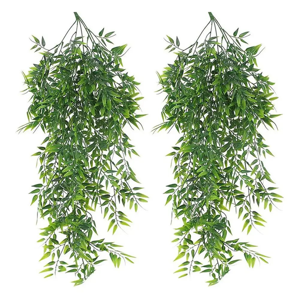 2PCS Fake Hanging Plants, Lifelike Artificial Bamboo Plants Outdoor, Fake Bamboo Leaves Plant for Living Room Patio Porch Decor