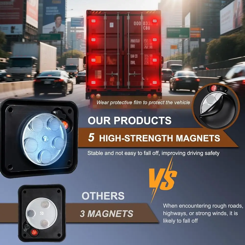 زوج من مصابيح LED القوية المغناطيسية الحمراء - منارات تحذيرية للمركبات في حالات الطوارئ مع بطارية قابلة لإعادة الشحن للسيارات والشاحنات