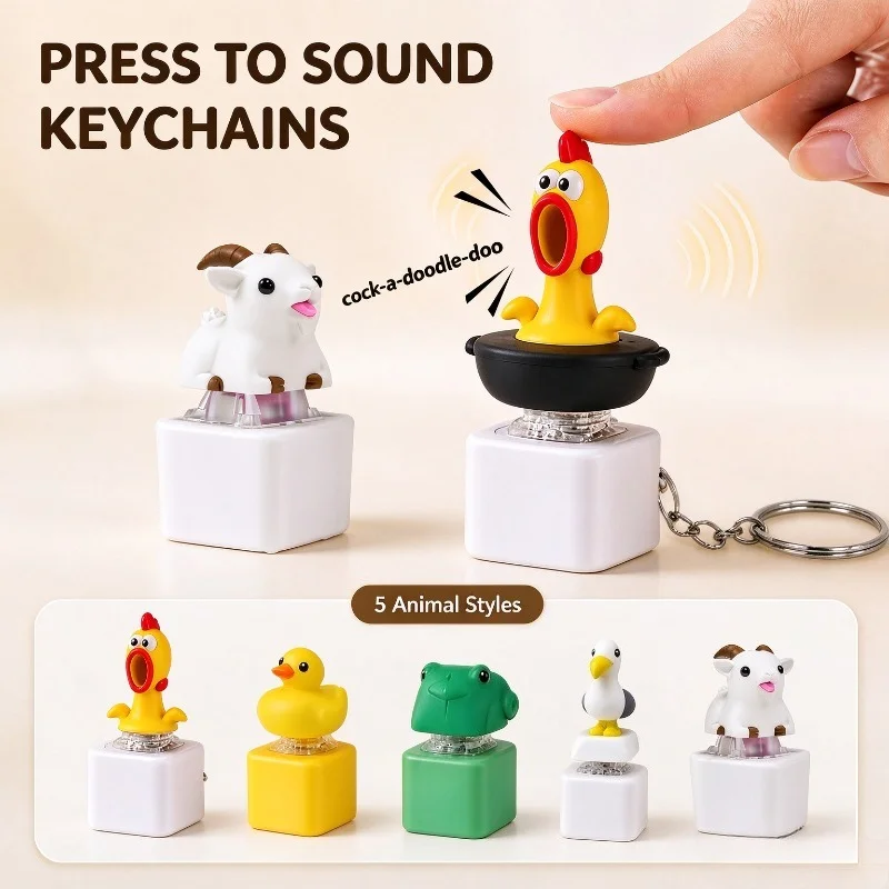 Anti-Stress Screaming Frog Duck Chicken Sea Mew Key Chain Finger Button Clicker Decompression Toys With LED Rechargeable Toy