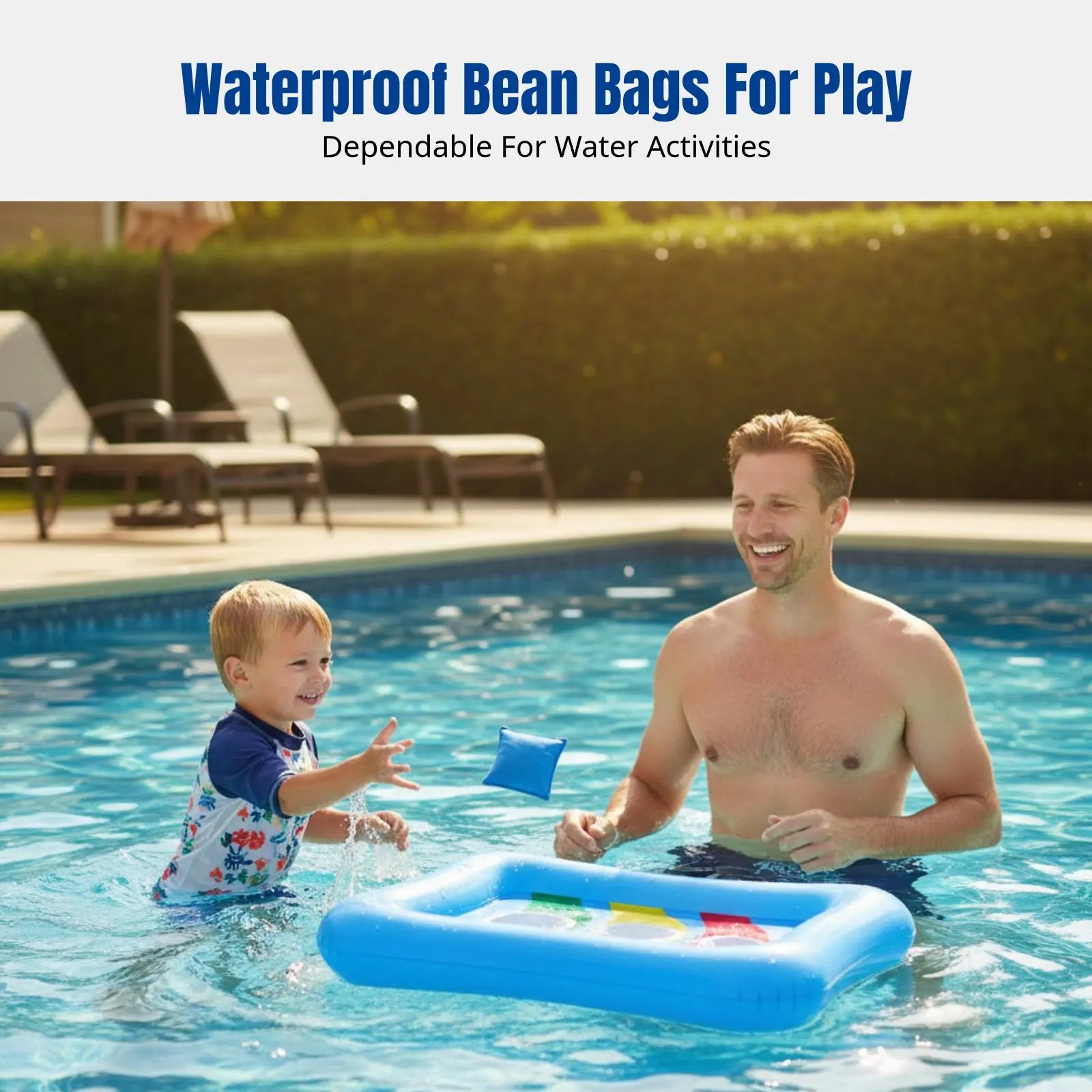 

Inflatable Water Bean Bag, Pool Toss Mat, Parent-Child Interactive, Colorful Pattern, Waterproof PVC