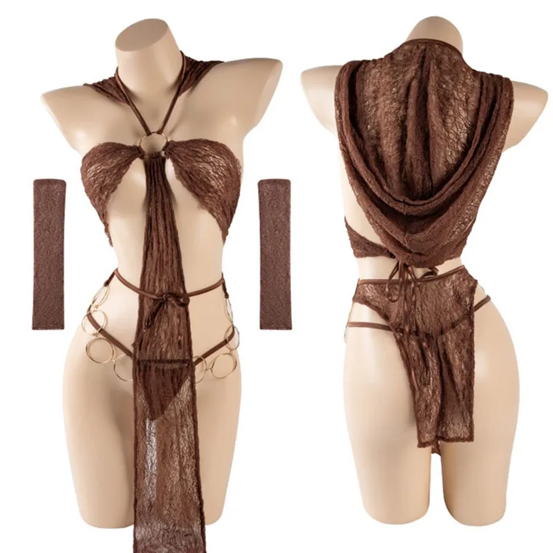 

Egyptian Desert Queen Uniform Sexy Lingerie Wilderness Coffee Color Hooded Dress Pajamas Temptation Anime Outfit Costume Cosplay