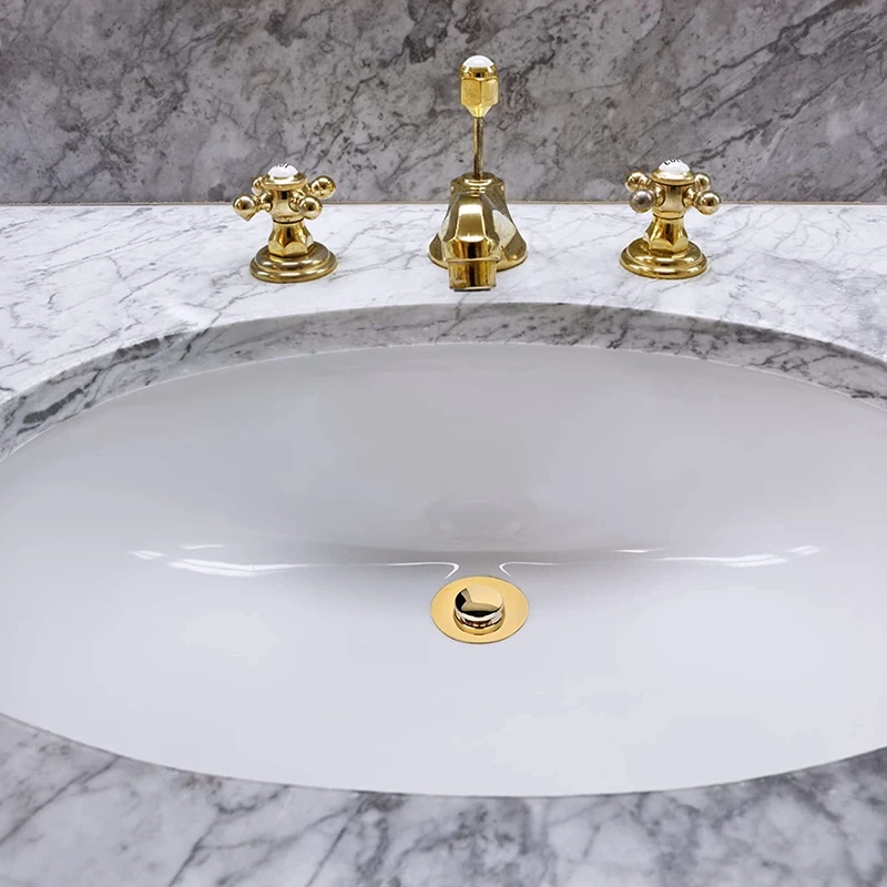 Drain Fitting Washbasin, Universal Pop-Up Valve Plug, Sink, Brass Anti-Clogging Strainer, Sink Plug, Sink Drain (Gold)