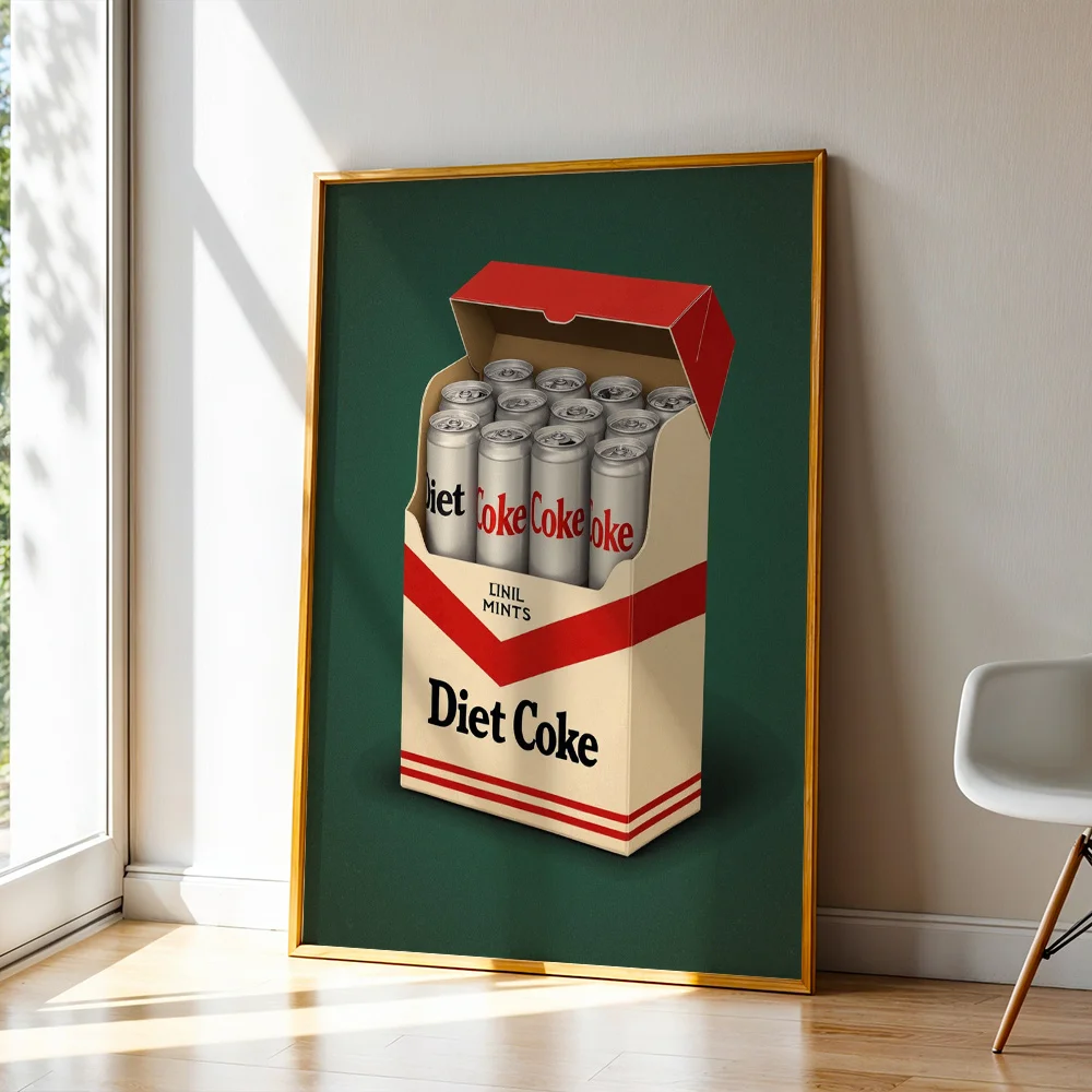 Vintage Abstract Coke Box Illustration Canvas Wall Art, Trendy Interior Decor for Living Room and Bar, Poster Wall Hanging