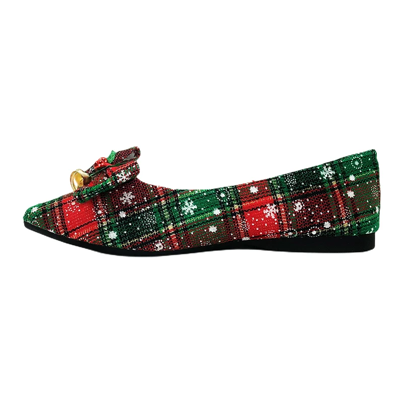 2022 Winter Christmas Shoes Girl\'s Flats with Tinkle Bells Holiday Shoes Red Plaid Women Shoes Size 33-44 Slip on Easy to Wear