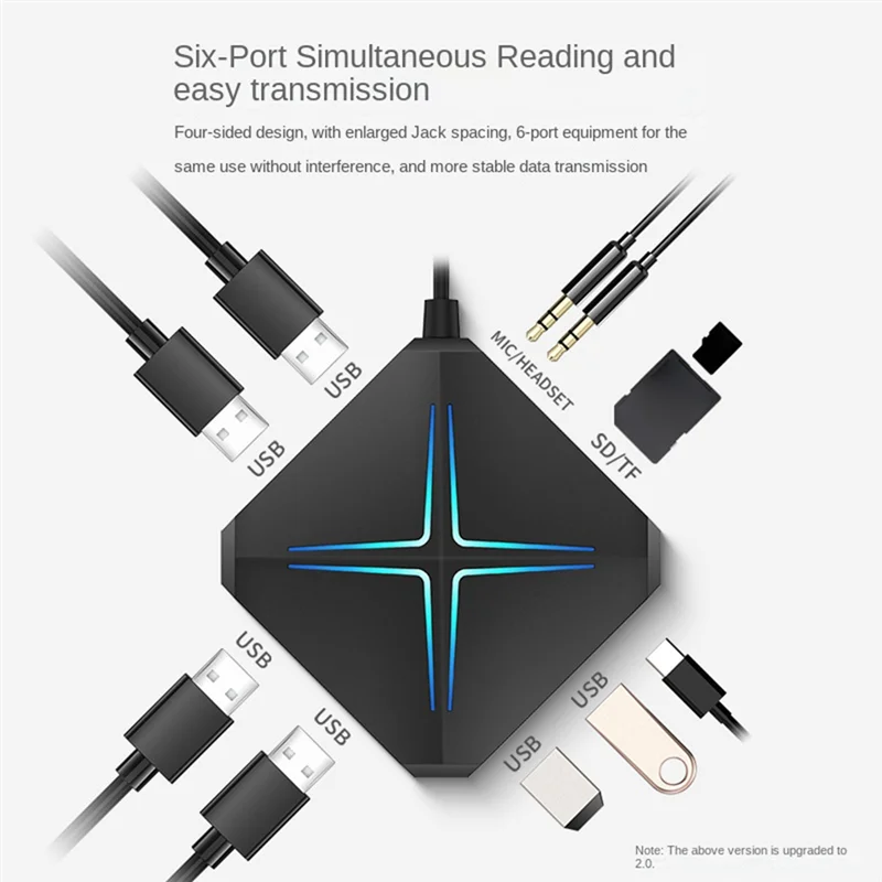 ATP-USB Hub 3.0 Splitter 1 Drag 6 High Speed with Sound Card TF SD Card Multi Function Conversion Expansion HUB