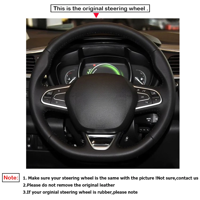 Black Faux Leather Car Steering Wheel Cover for Renault Megane 4 Scenic Kadjar 4 Koleos Talisman Espace Samsung QM6 2015-2024
