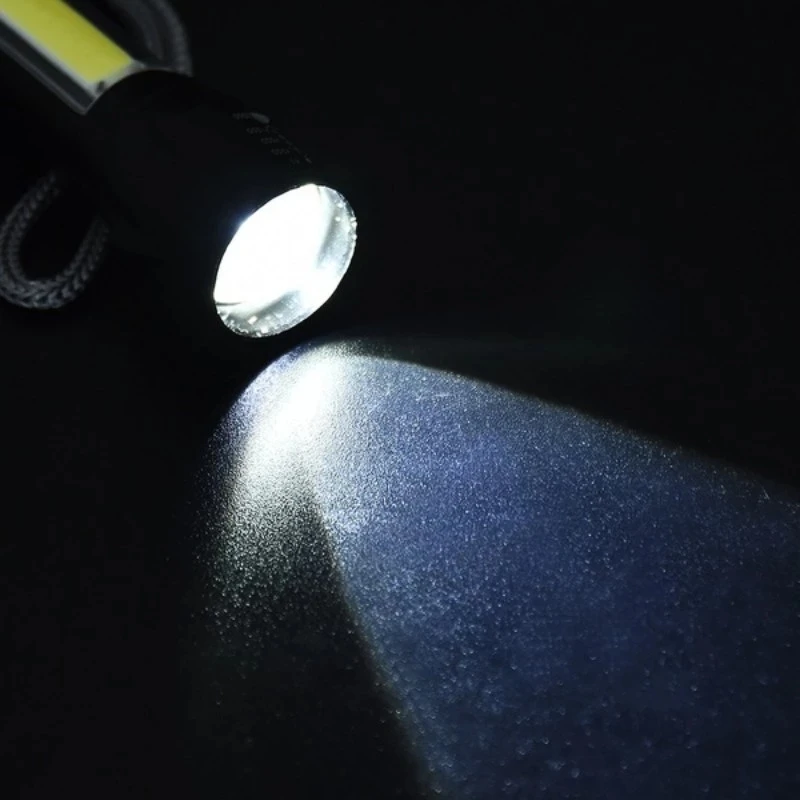 Portable USB Rechargeable Flashlight with Lanyard Outdoor Emergency Light Side Light 4 Modes Cycling Camping Lighting