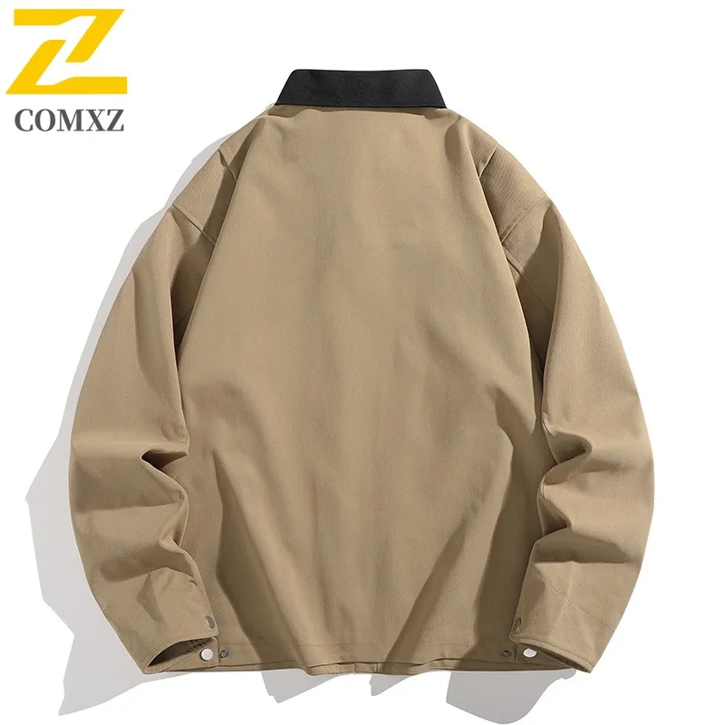 COMXZ 2025 Mens Japanese Vintage Workwear Jacket Zip Detail Casual Coat