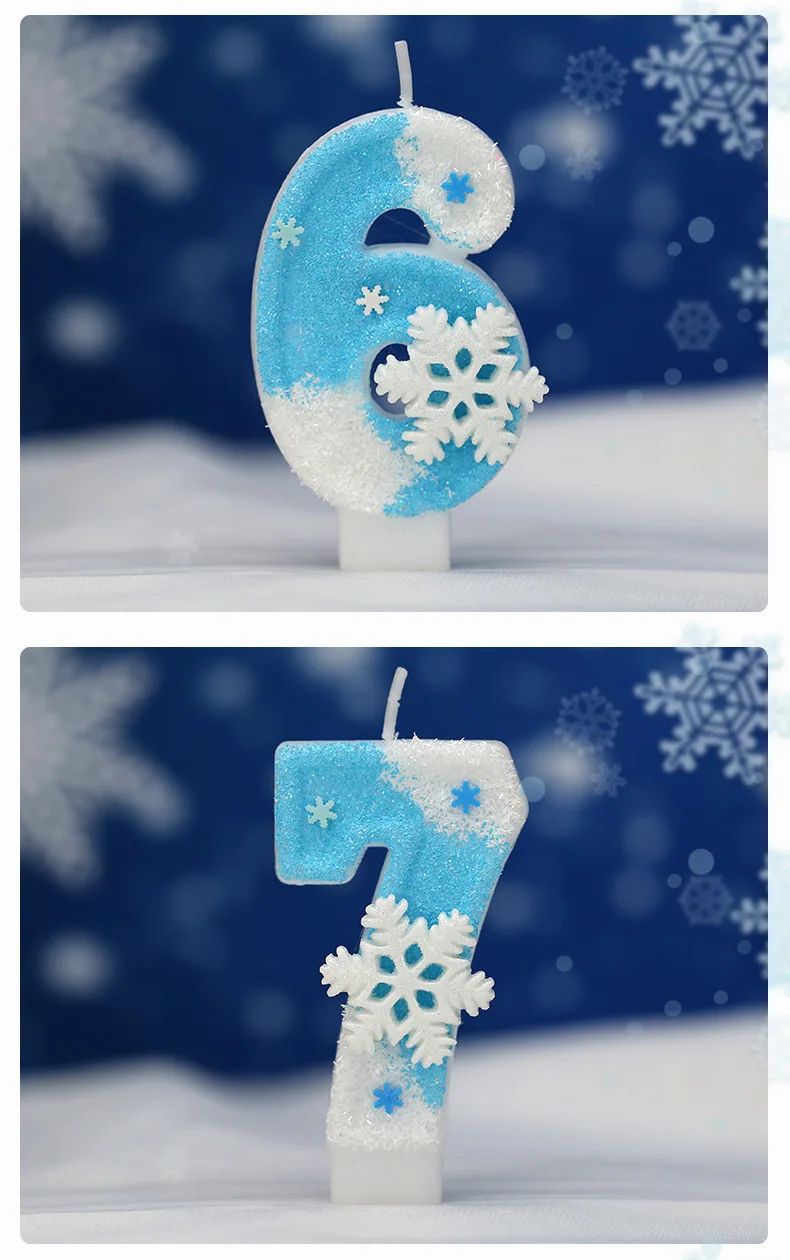 Blaue Schneeflocke Geburtstag gefrorene Kerzen 0-9 Nummer Kuchen Kerze Prinzessin Kuchen Topper Geburtstag Party Dekoration Party Kuchen liefert – Detail 10