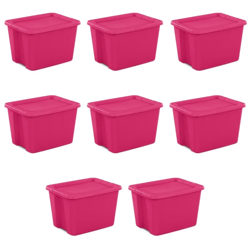

Large Storage Bin, 18 Gallon Storage Container with Snap-On Lid, Pink, Pack of 8