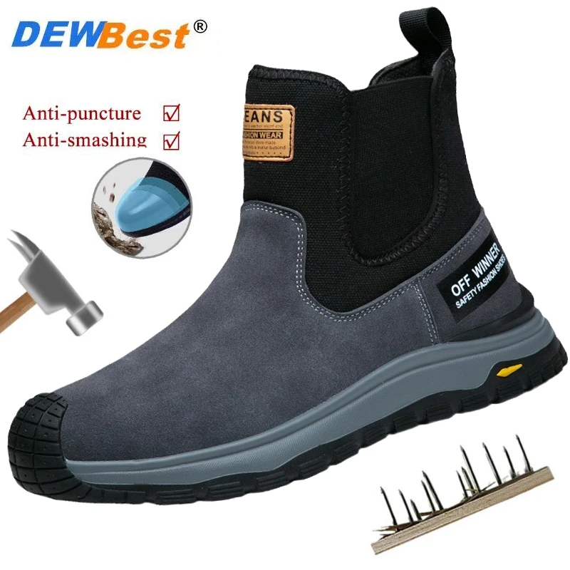 Tumbled leather welding shoes anti-puncture insulated safety shoes plastic steel head anti-smash shoes high-top one footsteps