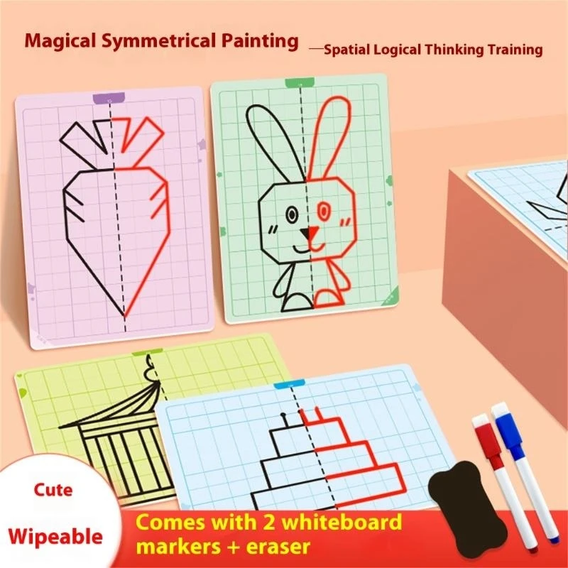 Kids Symmetrical Drawing Learning Set con tavolo da disegno grigliato e marcatori 77JC