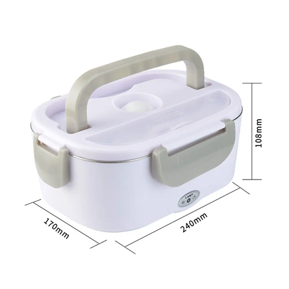 Pink/Blue/Silver gray/Orange Portable Car Electric Heating Lunch Box Stainless Steel Lunch Box 2 in 1 Home Auto Dinnerware Set