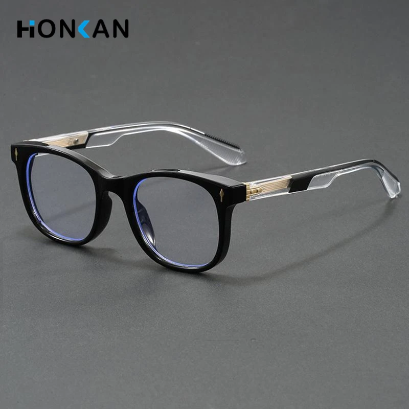 

Retro Square Glasses Frame Men Fashion Brand Designer Anti Blue Light Eyeglasses Trendy Rivets Punk Eyewear Computer for Male