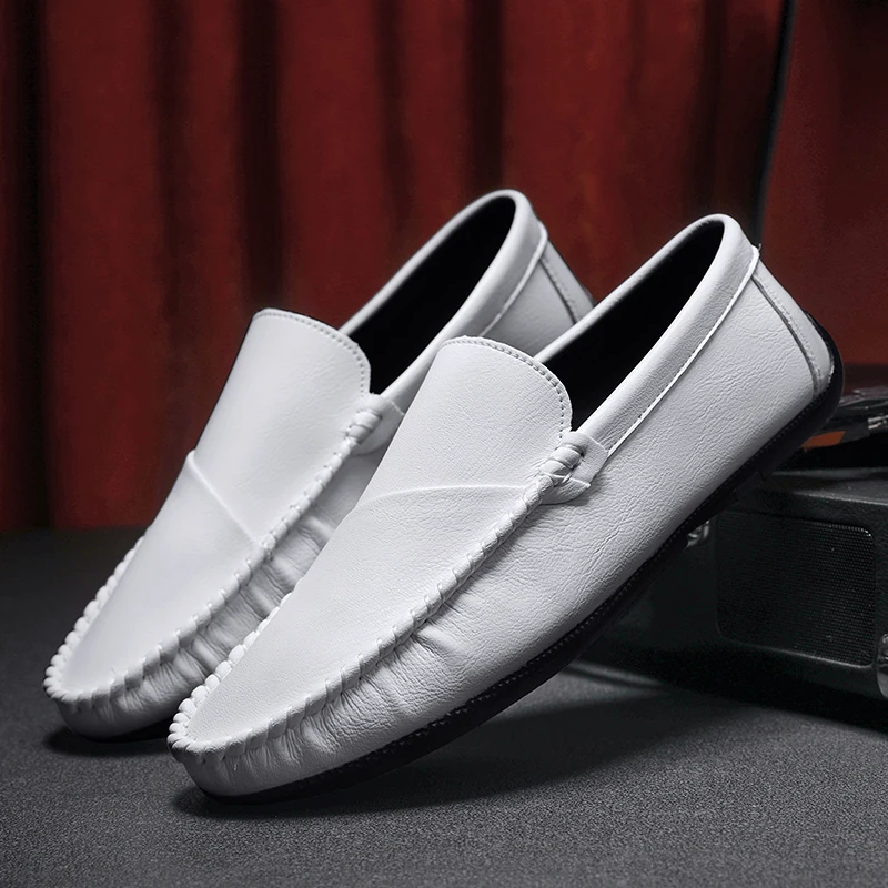 Men Sneakers Casual Loafers Shoes Fashion Brand Classic Lace-Up Pu Leather Flats Mix Color Sewing Spots Business Men Big Size