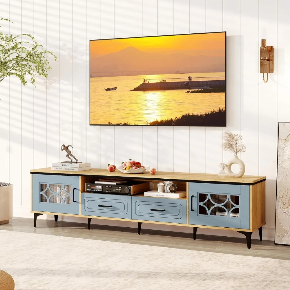 

Wooden TV stand, suitable for TVs under 80 inches, modern entertainment center, with storage drawers, side cabinets