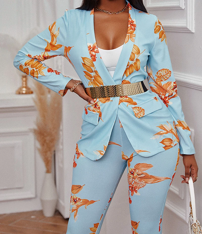 Winter Suit Set Women Streetwear Printed Long Sleeves Blazer and Pants Fashion Versatile Pantsuit for Female 2024 Autumn New