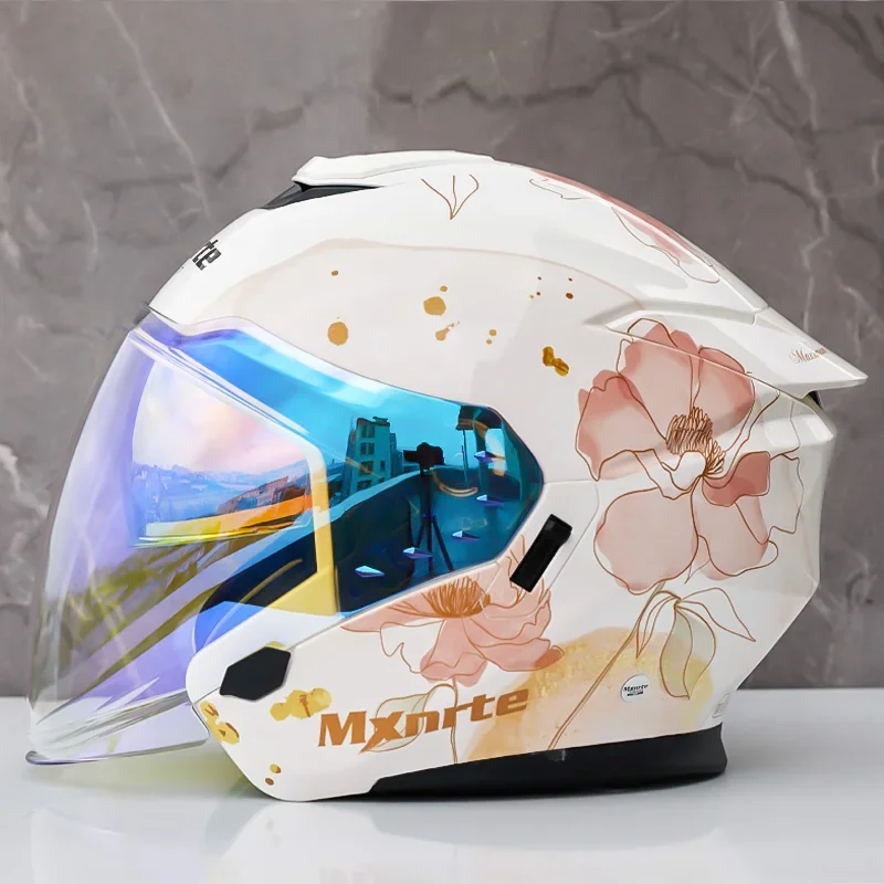 عدسة مزدوجة نصف خوذة Mxnrte لوتس دراجة نارية خوذة على الطرق الوعرة خوذة أمان DOT المعتمدة كاسكو نتوء (غطاء) الرجال والنساء