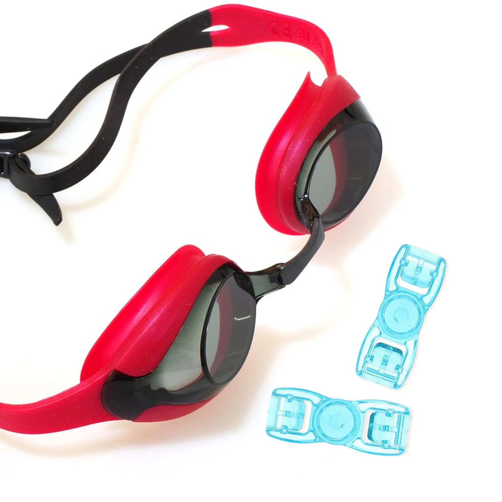 Lunettes de natation avec filtre interdit, ajusteur de lunettes, attache, connecteur à clip, bouton de verrouillage, bande de sauna