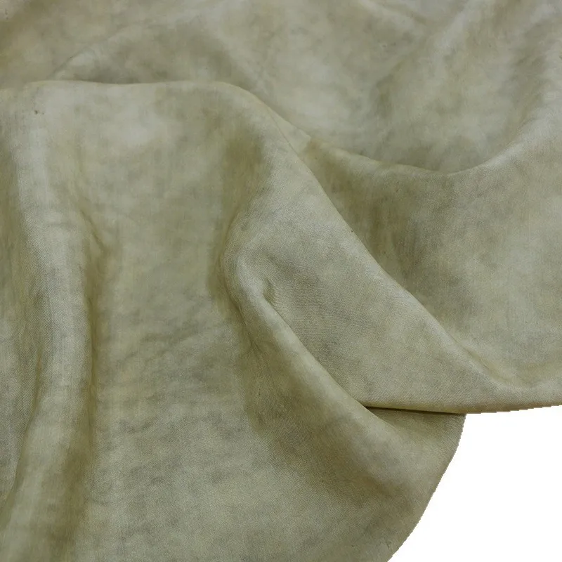 Dirty khaki tussah silk old material stir-fried color fabric 130CM wide half skirt and small blouse