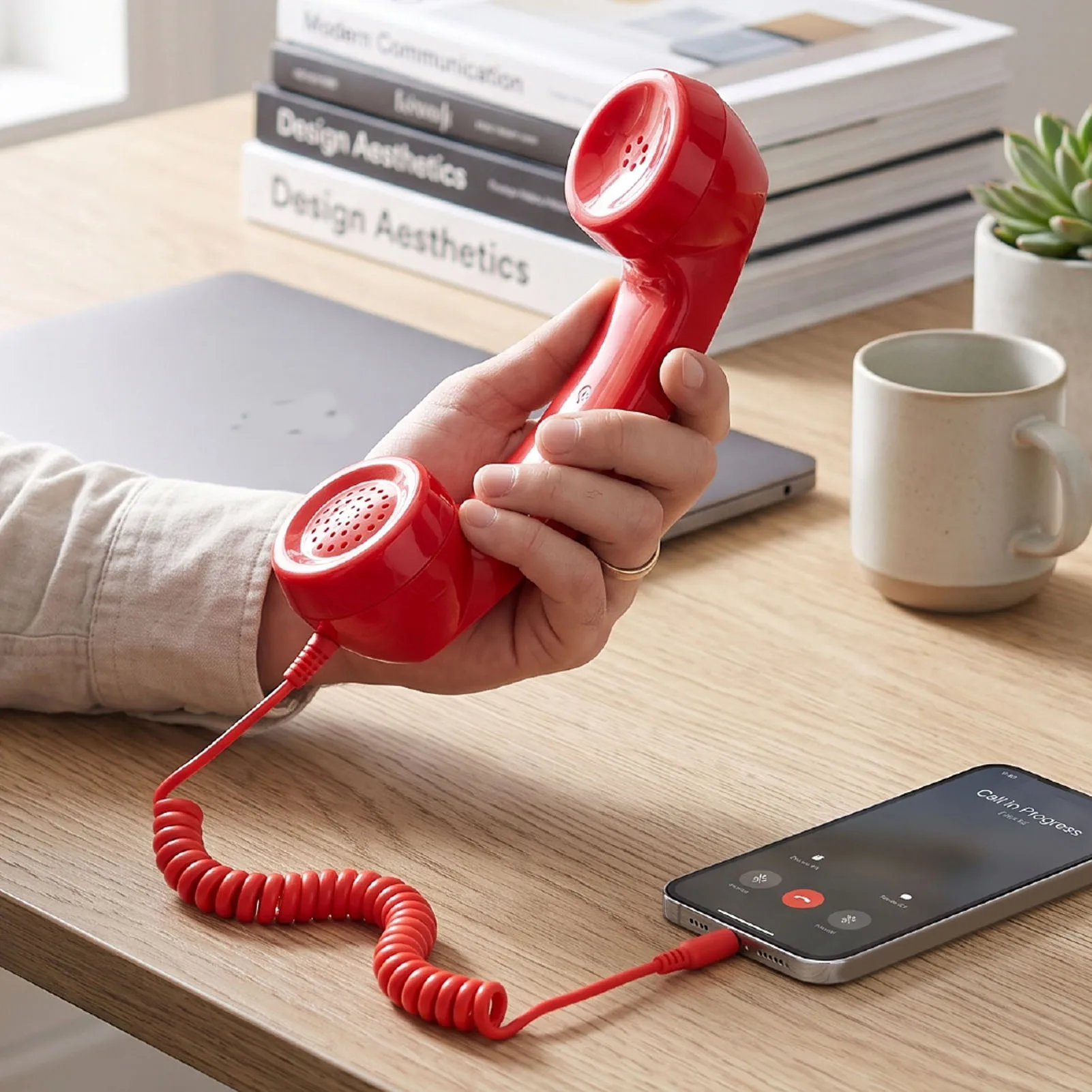 3.5mm Retro Phone Handset Vintage Wired Plug in Handheld Cell Phone Receiver with Microphone Speaker for Video Calls