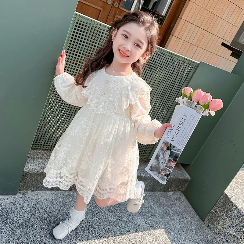 Spring children clothes girls dress baby long sleeve dresses birthday party lace princess dress holiday kids clothing 2-8 years