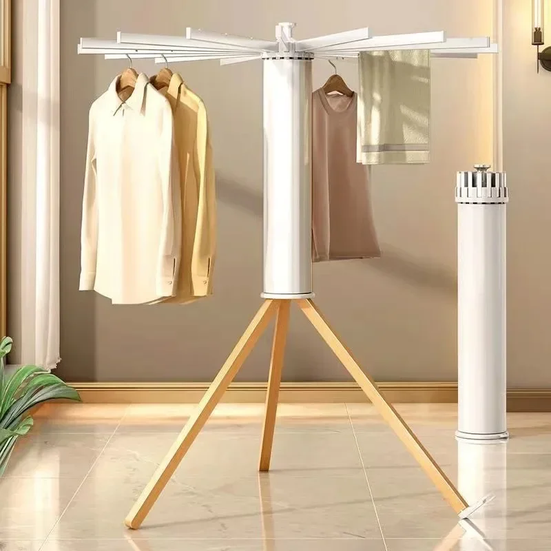 2023 Retractable Wooden Laundry Hanger Dryer Tripod Foldable Octopus Clothes  Rack For Home